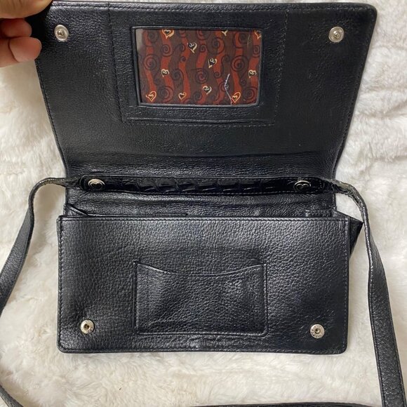 Brighton Vtg Clutch Embossed Organizer/Clutch Black Leather Cross Body Bag - Picture 5 of 11